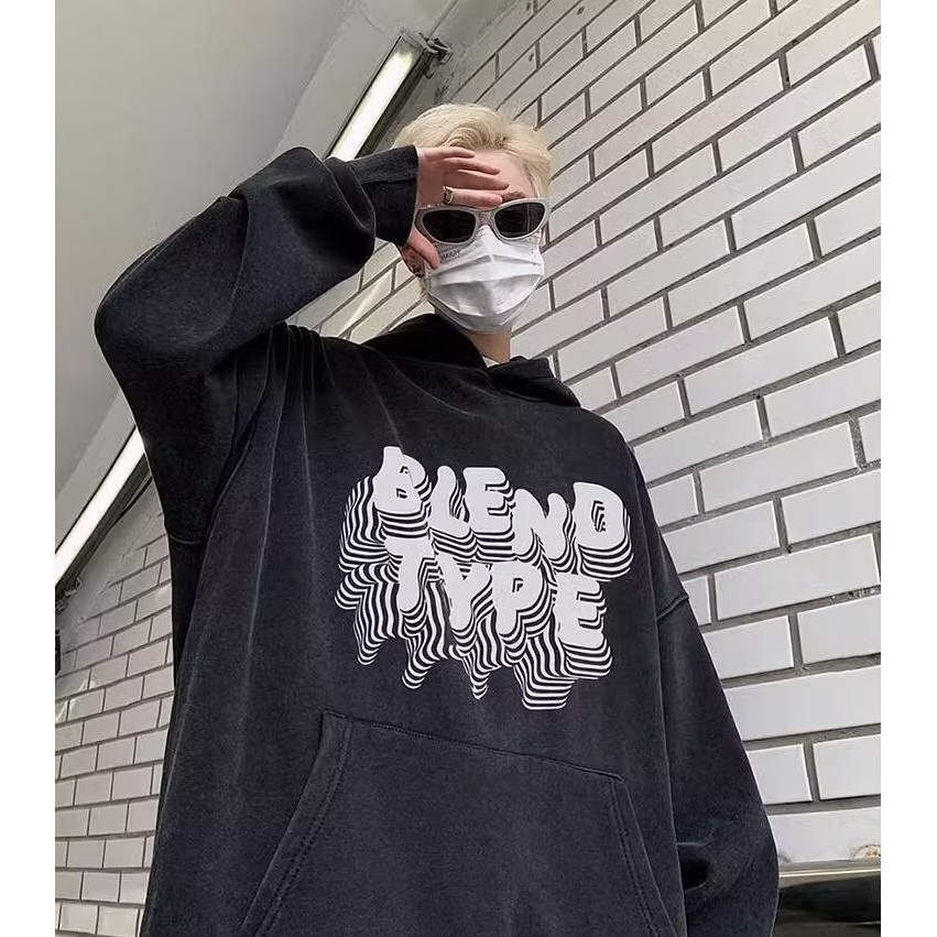 Áo hoodies rắn màu chữ in vintage mens lỏng lẻo bông vải màu tím cơ bản áo len hàng trăm unisex giản dị classic cặp đôi  với túi lớn thời trang sweatshirts