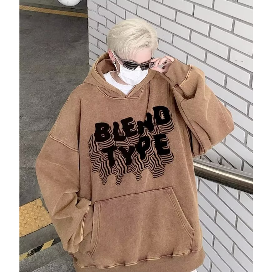 Áo hoodies rắn màu chữ in vintage mens lỏng lẻo bông vải màu tím cơ bản áo len hàng trăm unisex giản dị classic cặp đôi  với túi lớn thời trang sweatshirts