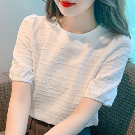 Áo Sơ Mi Chiffon Tay Ngắn Phồng Cổ Tròn Thời Trang Mùa Hè 2023 Thiết Kế Mới Cho Nữ 2PBH