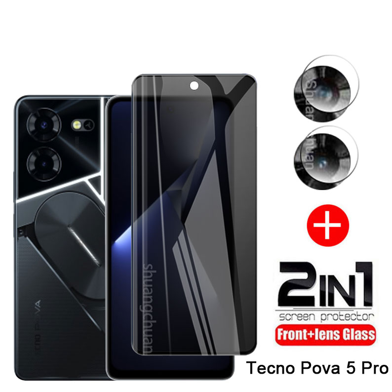 Kính cường lực 2in1 Tecno Pova 5 Tecno Pova 6 pro Bảo vệ màn hình riêng tư Tecno Pova 5 pro Kính cường lực + phim ống kính máy ảnh