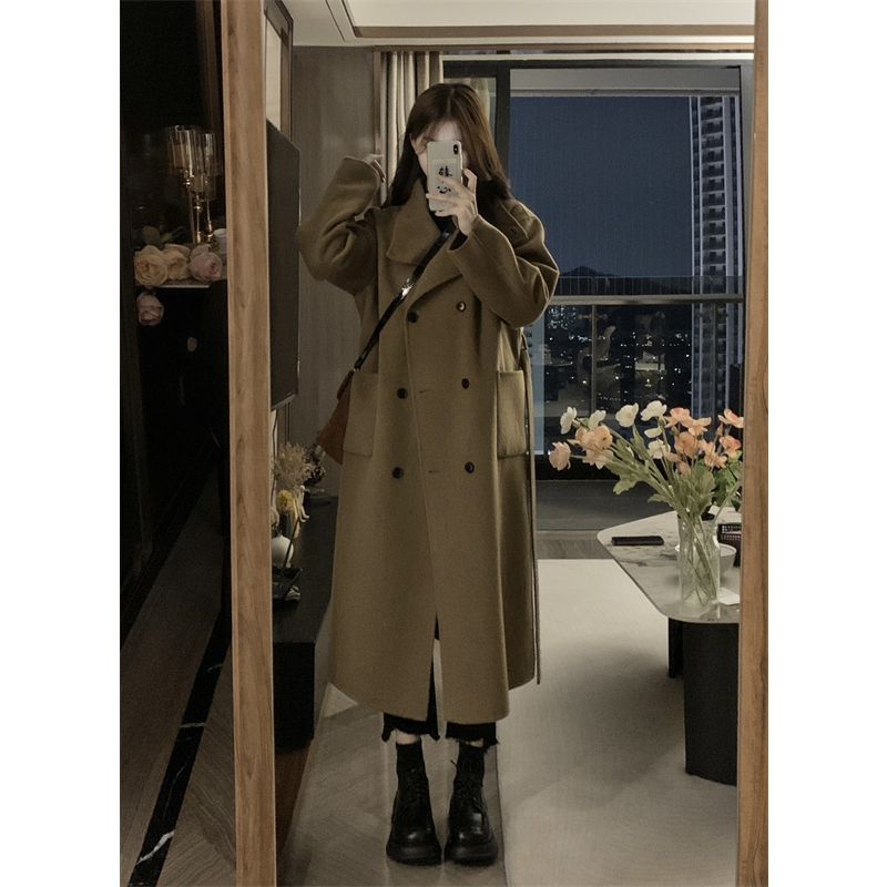 Áo Khoác Len Dáng Dài Rộng Hai Hàng Nút Thời Trang Xuân Thu Hàn Quốc size s-xl