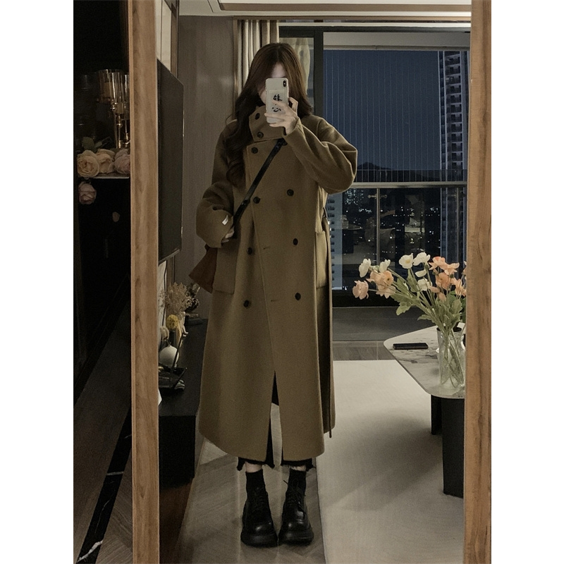 Áo Khoác Len Dáng Dài Rộng Hai Hàng Nút Thời Trang Xuân Thu Hàn Quốc size s-xl