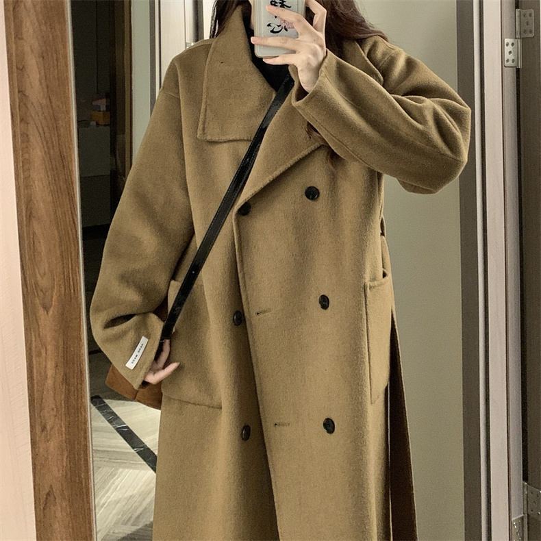 Áo Khoác Len Dáng Dài Rộng Hai Hàng Nút Thời Trang Xuân Thu Hàn Quốc size s-xl