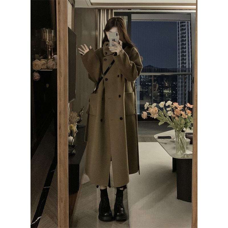 Áo Khoác Len Dáng Dài Rộng Hai Hàng Nút Thời Trang Xuân Thu Hàn Quốc size s-xl