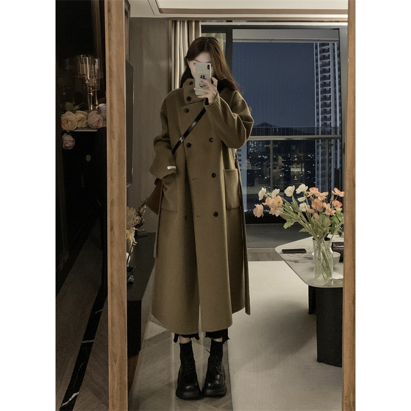 Áo Khoác Len Dáng Dài Rộng Hai Hàng Nút Thời Trang Xuân Thu Hàn Quốc size s-xl