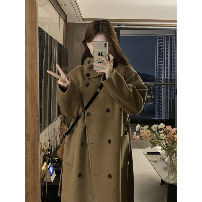 Áo Khoác Len Dáng Dài Rộng Hai Hàng Nút Thời Trang Xuân Thu Hàn Quốc size s-xl