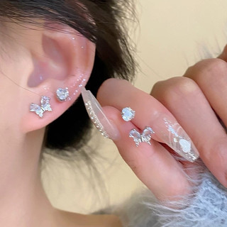 Set 4 bông tai AHELLOGIRL mạ vàng zircon bươm bướm trái tim phong cách Hàn Quốc ngọt ngào và thời trang