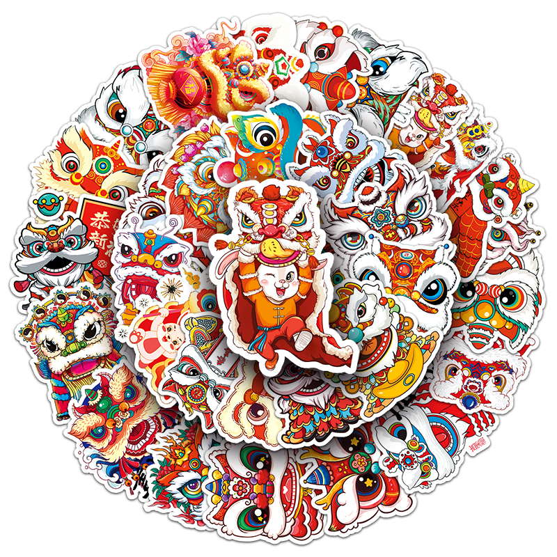 Bộ 50 Miếng Dán Trang Trí Laptop / Điện Thoại / Mũ Bảo Hiểm / Động Cơ / Xe Hơi Chống Thấm Nước Họa Tiết Sư Tử Phong Cách Trung Hoa Độc Đáo diy