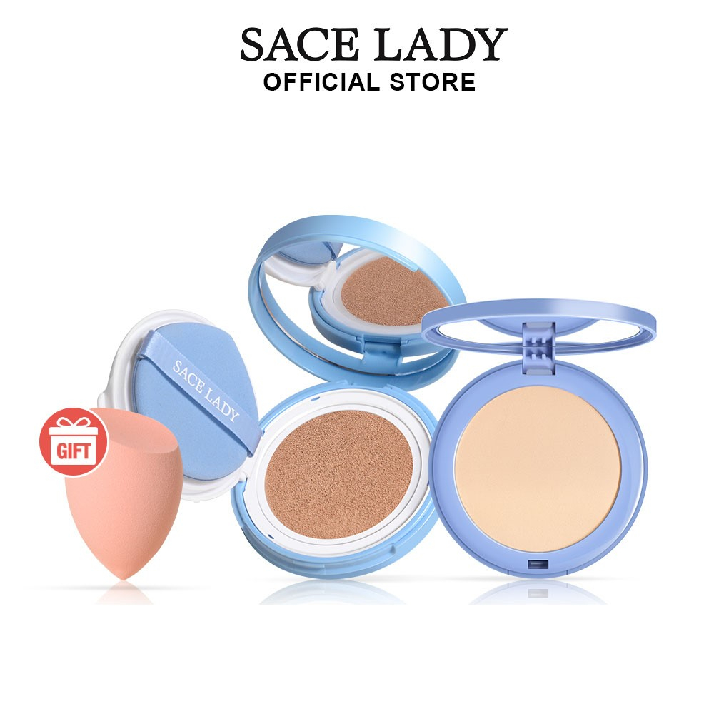 Set mỹ phẩm trang điểm mặt SACE LADY kem nền BB phấn phủ cushion và mút trang điểm chống thấm nước tự nhiên