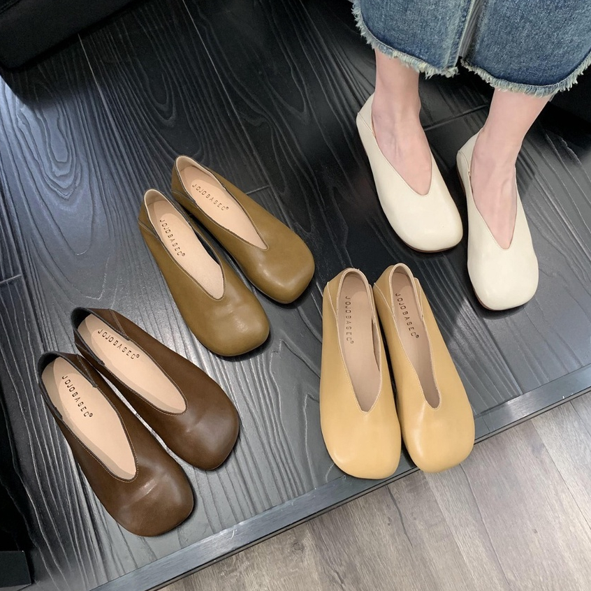 Prowow❤Mềm Giày Búp Bê Mũi Vuông Bằng Da Mềm Thoải Mái Phong Cách retro Dành Cho Nữ