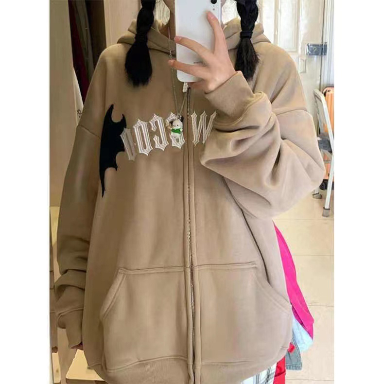 PINXIANG  Áo Khoác sweatshirt Hình Quỷ retro Mỹ Mới Cho Nữ