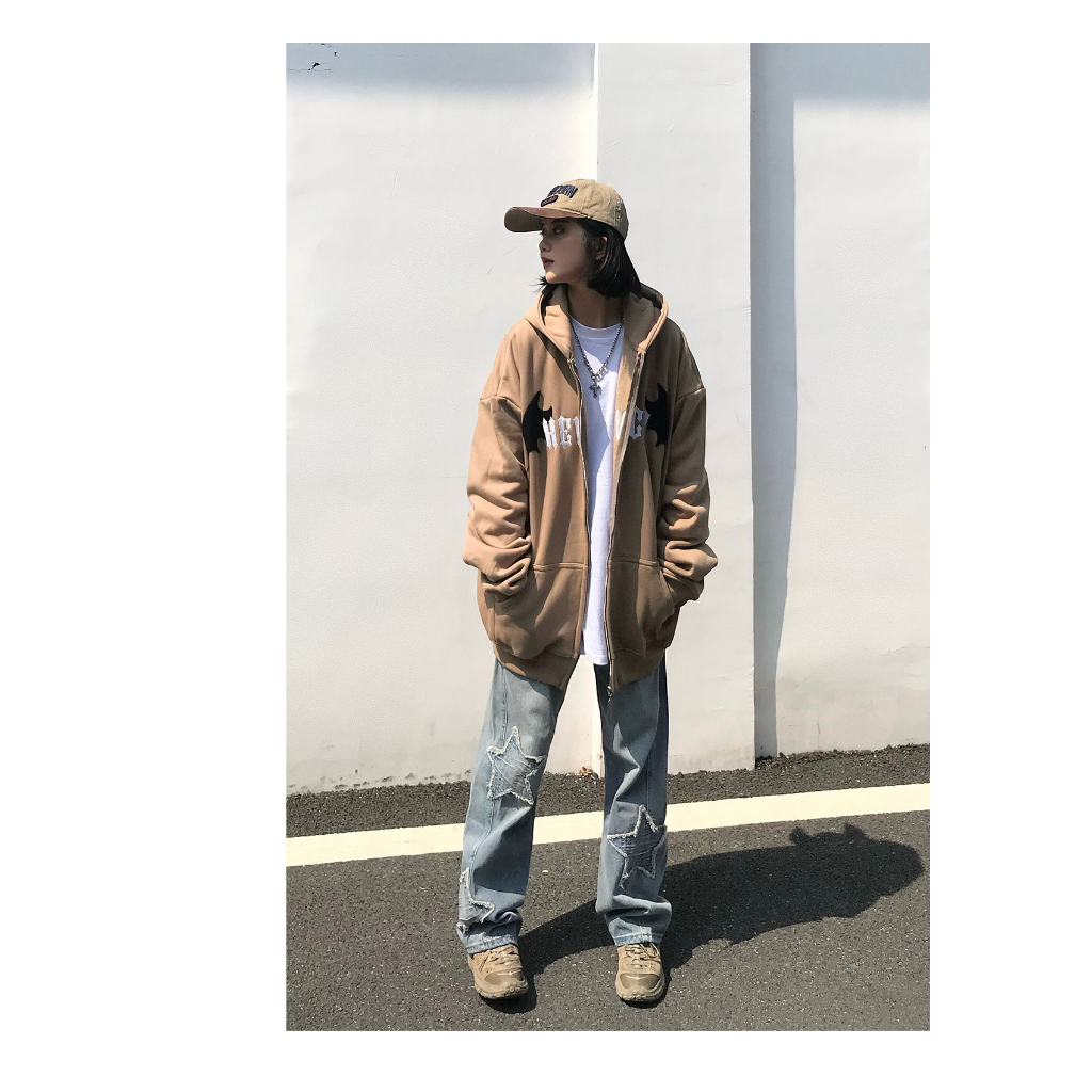 PINXIANG  Áo Khoác sweatshirt Hình Quỷ retro Mỹ Mới Cho Nữ