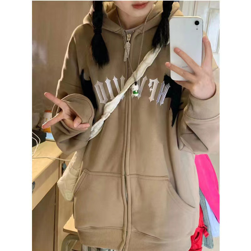 PINXIANG  Áo Khoác sweatshirt Hình Quỷ retro Mỹ Mới Cho Nữ