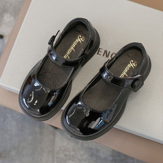  Giày Da PU Bóng Đế Bằng Chống Trượt Phong Cách Lolita Cho Bé Gái 