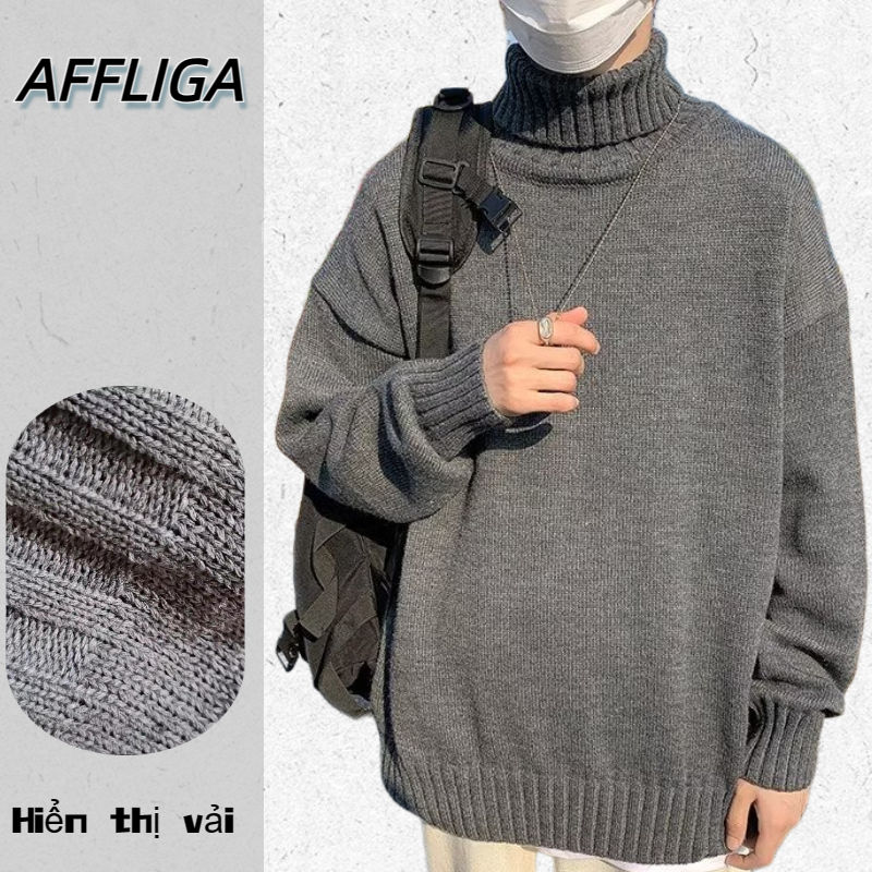 ✦AFFLIGA✦Áo sweater Trơn Màu Cổ Cao Thời Trang Hàn Quốc Dành Cho Nam / Size m-8xl