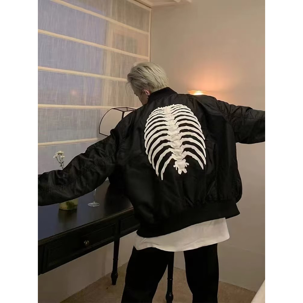 Bossyhome Áo Khoác Bóng Chày In Hình Bộ Xương Phong Cách Mỹ Thời Trang Cho Cặp Đôi