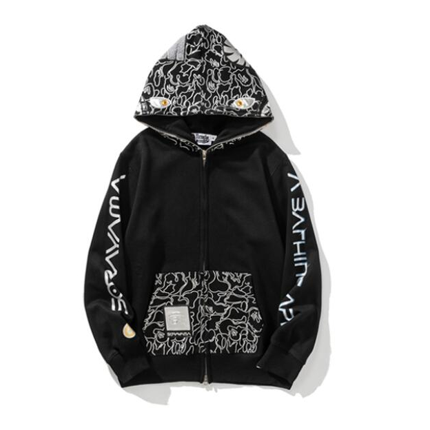 Bape Áo Khoác hoodie Vải cotton In Họa Tiết Phối Khóa Kéo Cá Tính