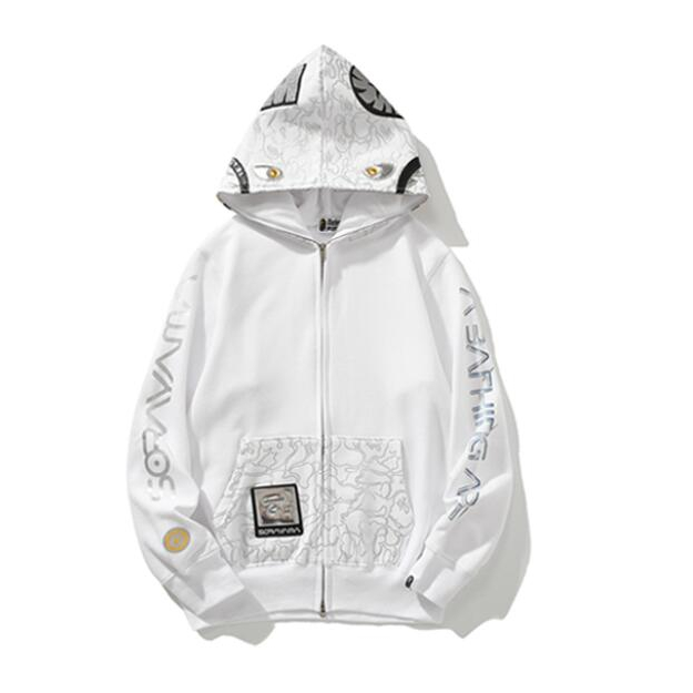 Bape Áo Khoác hoodie Vải cotton In Họa Tiết Phối Khóa Kéo Cá Tính