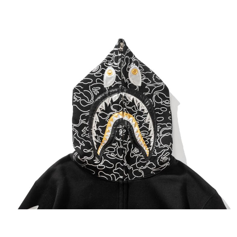 Bape Áo Khoác hoodie Vải cotton In Họa Tiết Phối Khóa Kéo Cá Tính