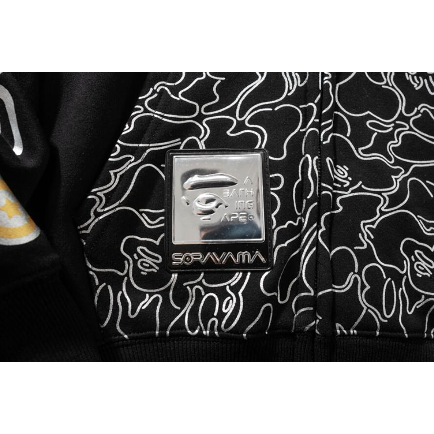 Bape Áo Khoác hoodie Vải cotton In Họa Tiết Phối Khóa Kéo Cá Tính