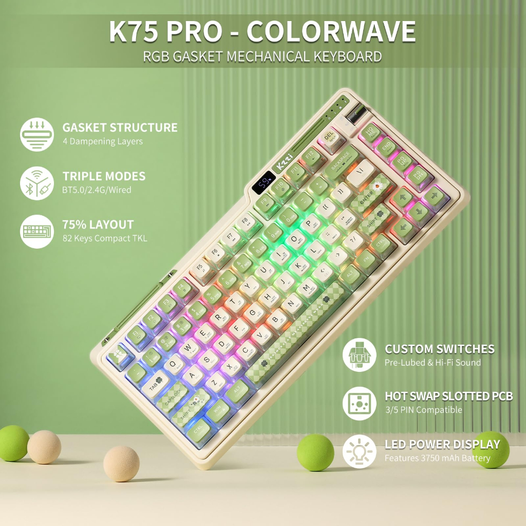 Kzzi Bộ Bàn Phím Cơ gaming kezhi k75 pro + 80% Màu Vàng / Bạc