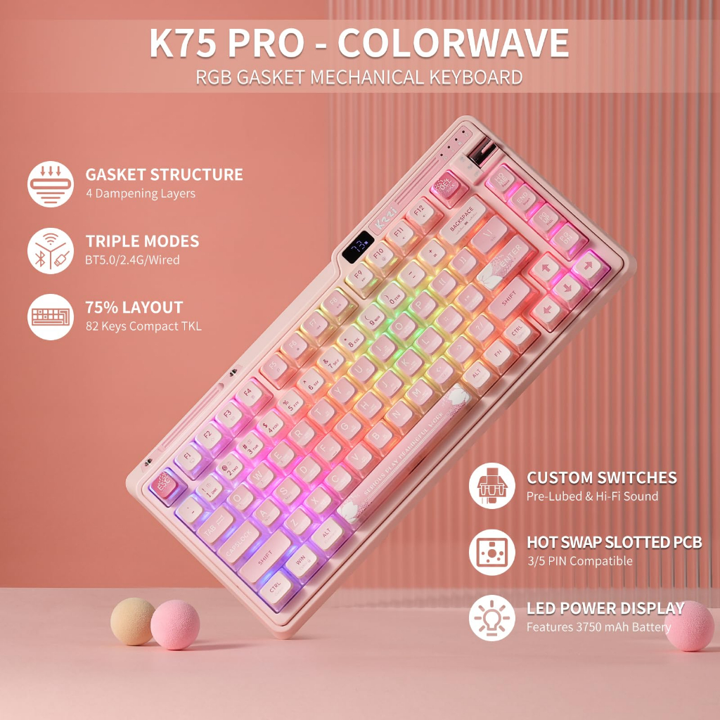 Kzzi Bàn Phím Cơ gaming kezhi k75 pro + Không Dây 80% rgb Màu Vàng / Bạc