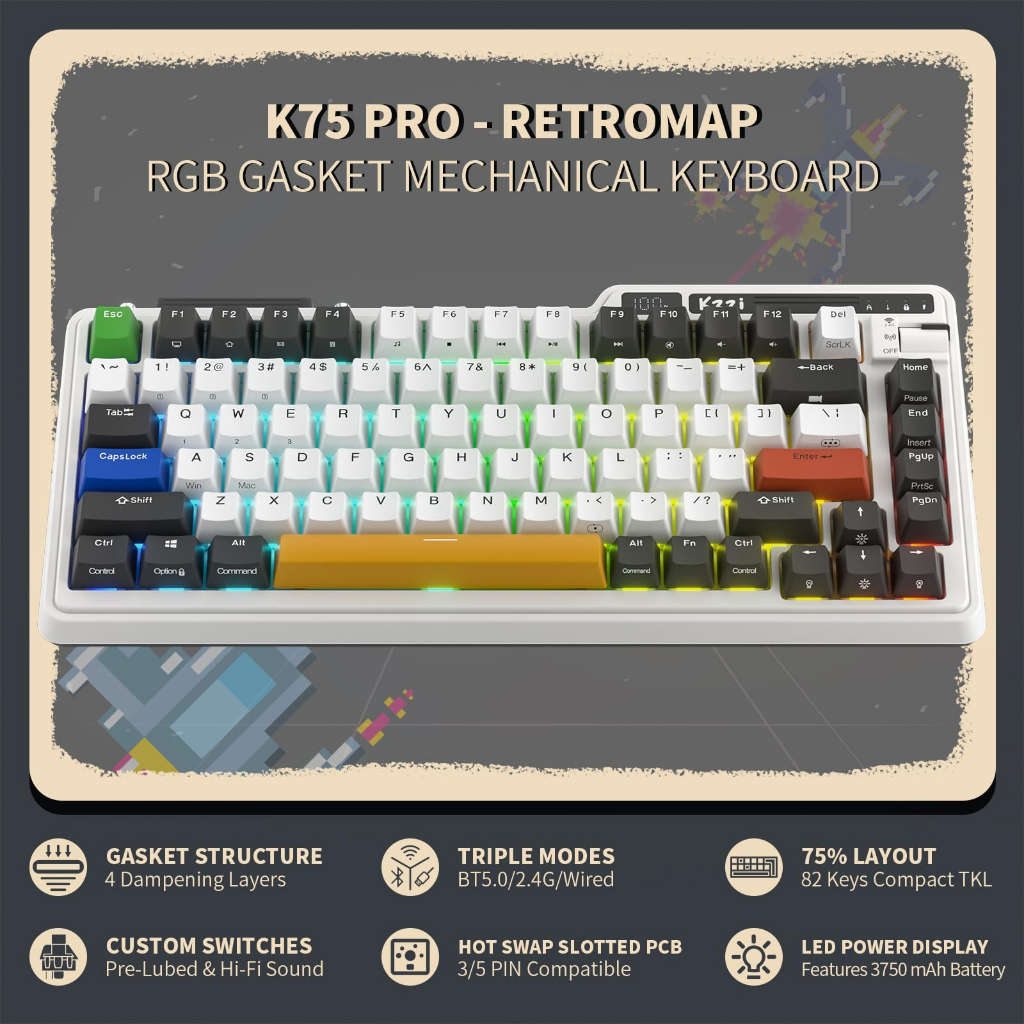 Kzzi Bàn Phím Cơ gaming kezhi k75 pro Không Dây 80% rgb Chất Lượng Cao