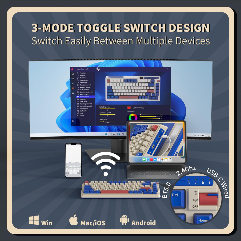 Bàn Phím Cơ Không Dây kzzi kezhi k75 pro 80% Màu Vàng / Bạc Dùng Để Chơi Game