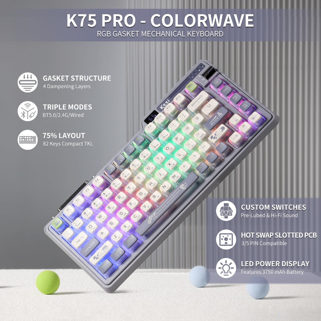 Kzzi Bàn Phím Cơ gaming kezhi k75pro + Bột Vàng / Bạc 80%