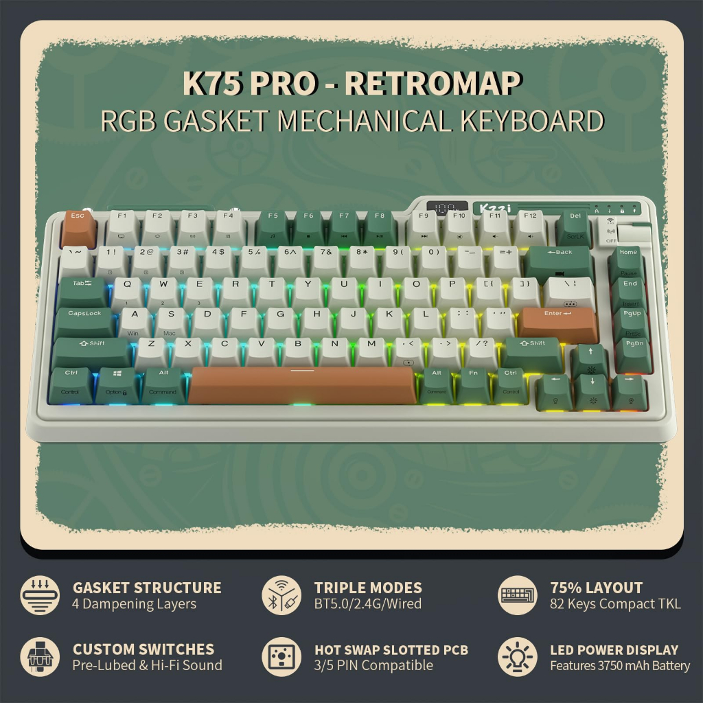 Kzzi Bàn Phím Cơ gaming kezhi k75 pro Không Dây 80% rgb Chất Lượng Cao