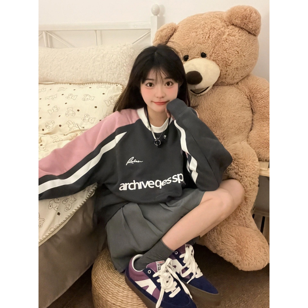 Ethelgirl Thời Trang Áo Nỉ Cổ Tròn Dáng Rộng In Họa Tiết Kẻ Sọc Phong Cách Cổ Điển Cho Nam Và Nữ