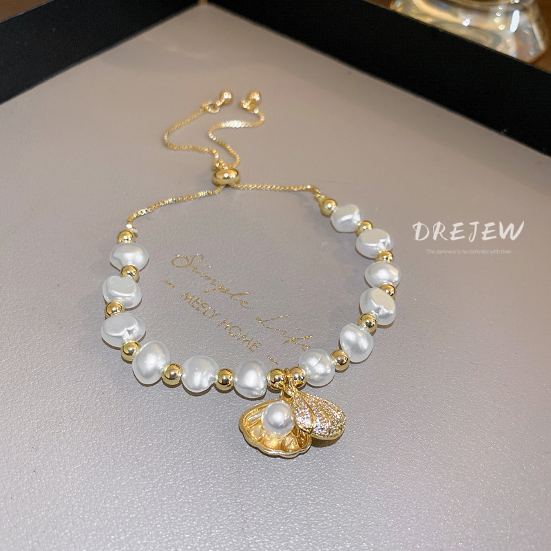 DREJEW Vòng Tay Đính Ngọc Trai Vỏ Sò Nhẹ Nhàng Không Đều Thiết Kế Thời Trang Cá Tính hypoallergenic