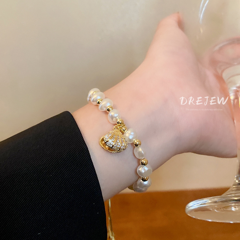 DREJEW Vòng Tay Đính Ngọc Trai Vỏ Sò Nhẹ Nhàng Không Đều Thiết Kế Thời Trang Cá Tính hypoallergenic