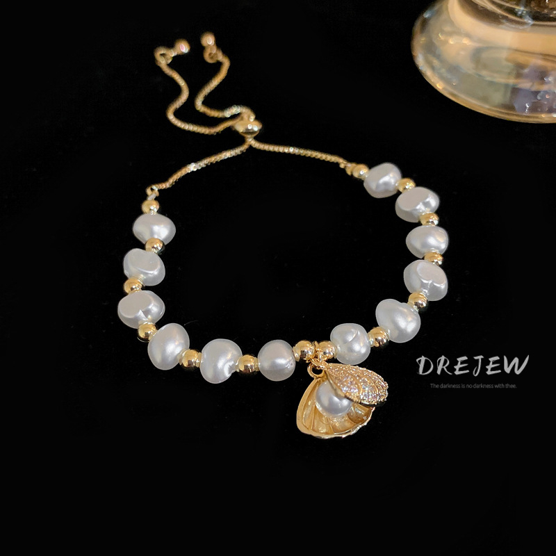 DREJEW Vòng Tay Đính Ngọc Trai Vỏ Sò Nhẹ Nhàng Không Đều Thiết Kế Thời Trang Cá Tính hypoallergenic
