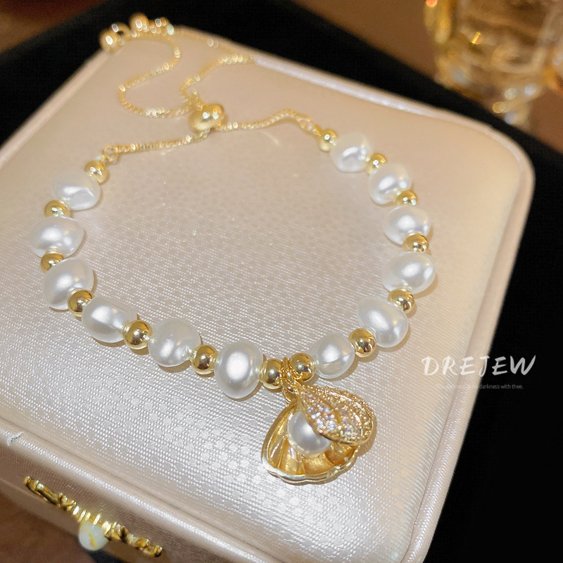 DREJEW Vòng Tay Đính Ngọc Trai Vỏ Sò Nhẹ Nhàng Không Đều Thiết Kế Thời Trang Cá Tính hypoallergenic