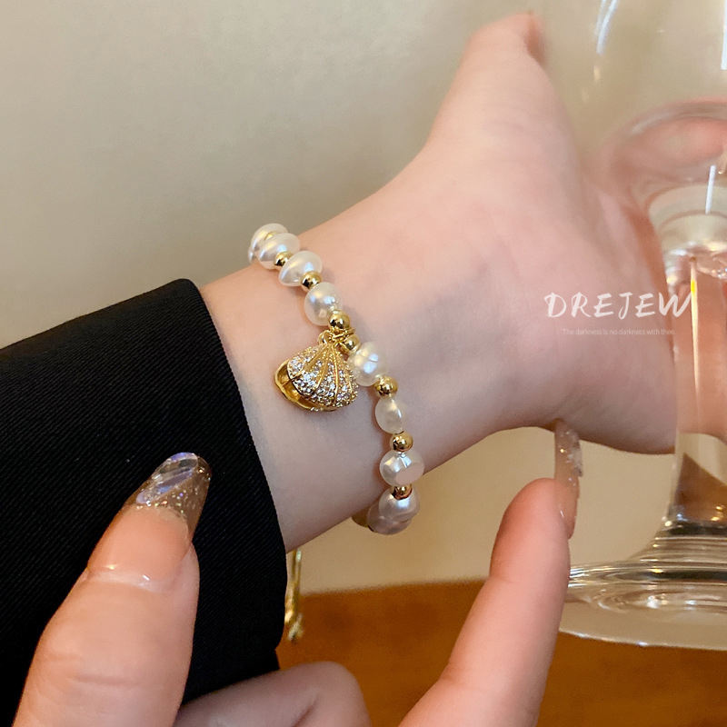 DREJEW Vòng Tay Đính Ngọc Trai Vỏ Sò Nhẹ Nhàng Không Đều Thiết Kế Thời Trang Cá Tính hypoallergenic