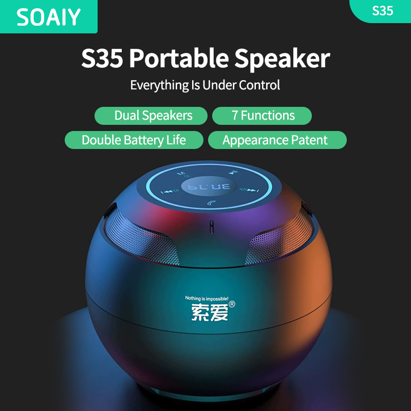 Loa Bluetooth mini SOAIY S35 không dây LED âm trầm nổi nhỏ gọn thích hợp cho máy tính/ laptop/ Xiaomi Huawei iPhone iPad