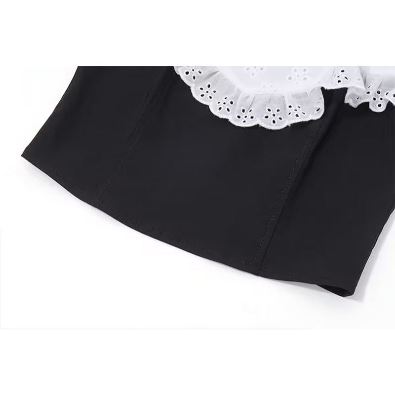 Áo Croptop Trễ Vai Phối Ren Trắng Đen jennie blackpink Quyến Rũ Thời Trang