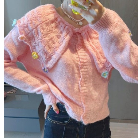 Áo Khoác cardigan Dệt Kim Ngắn Cổ Búp Bê Phong Cách Mới Mùa Thu 2023