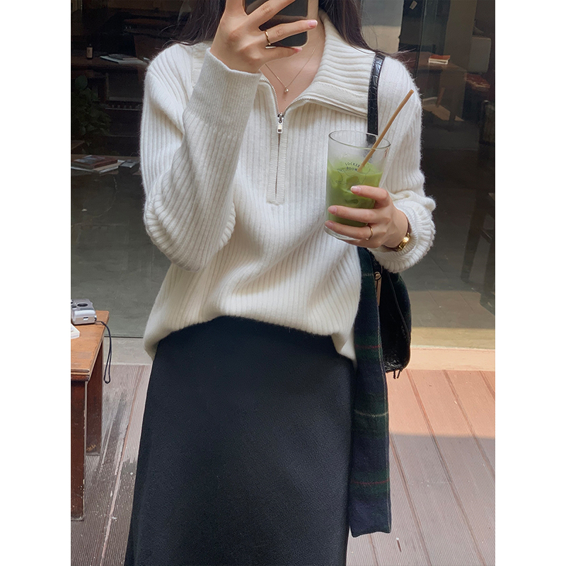 Mới Áo sweater Dáng Rộng Phối Khóa Kéo Phong Cách Phương Tây Thời Trang Cho Nữ