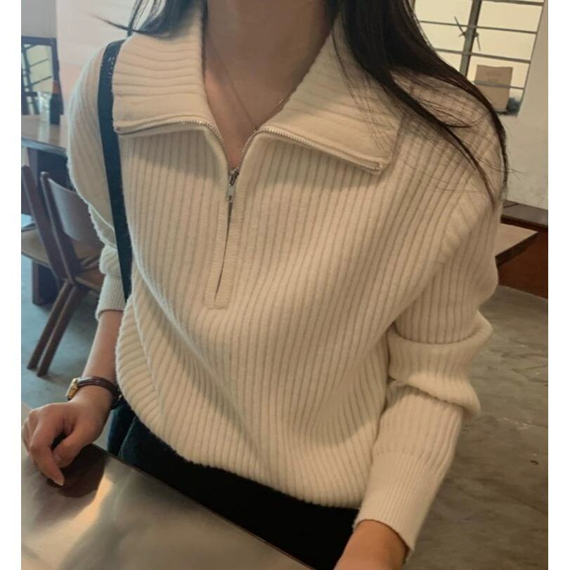 Mới Áo sweater Dáng Rộng Phối Khóa Kéo Phong Cách Phương Tây Thời Trang Cho Nữ