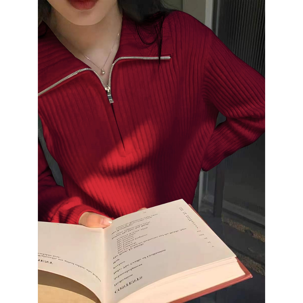 Mới Áo sweater Dáng Rộng Phối Khóa Kéo Phong Cách Phương Tây Thời Trang Cho Nữ