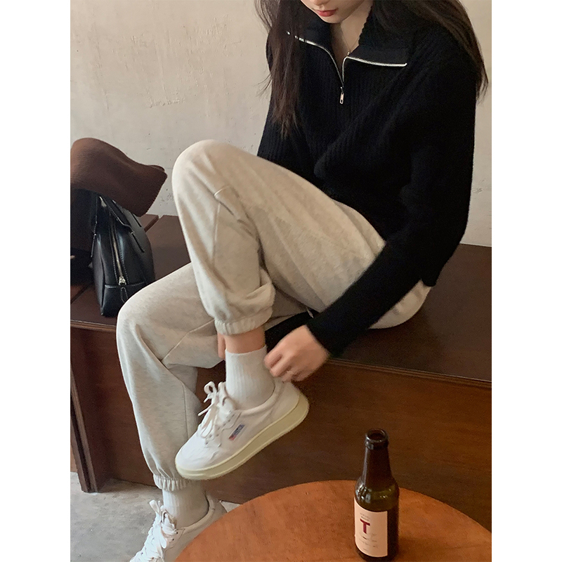 Mới Áo sweater Dáng Rộng Phối Khóa Kéo Phong Cách Phương Tây Thời Trang Cho Nữ