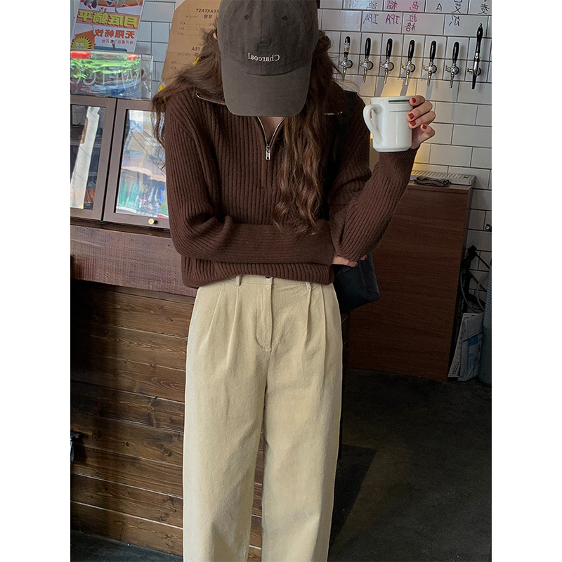 Mới Áo sweater Dáng Rộng Phối Khóa Kéo Phong Cách Phương Tây Thời Trang Cho Nữ