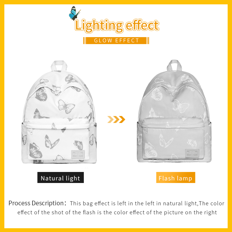Mr. ace Homme Ba Lô Đi Học Đựng Máy Tính Họa Tiết Bướm Phản Quang Đơn Giản Cho Nữ