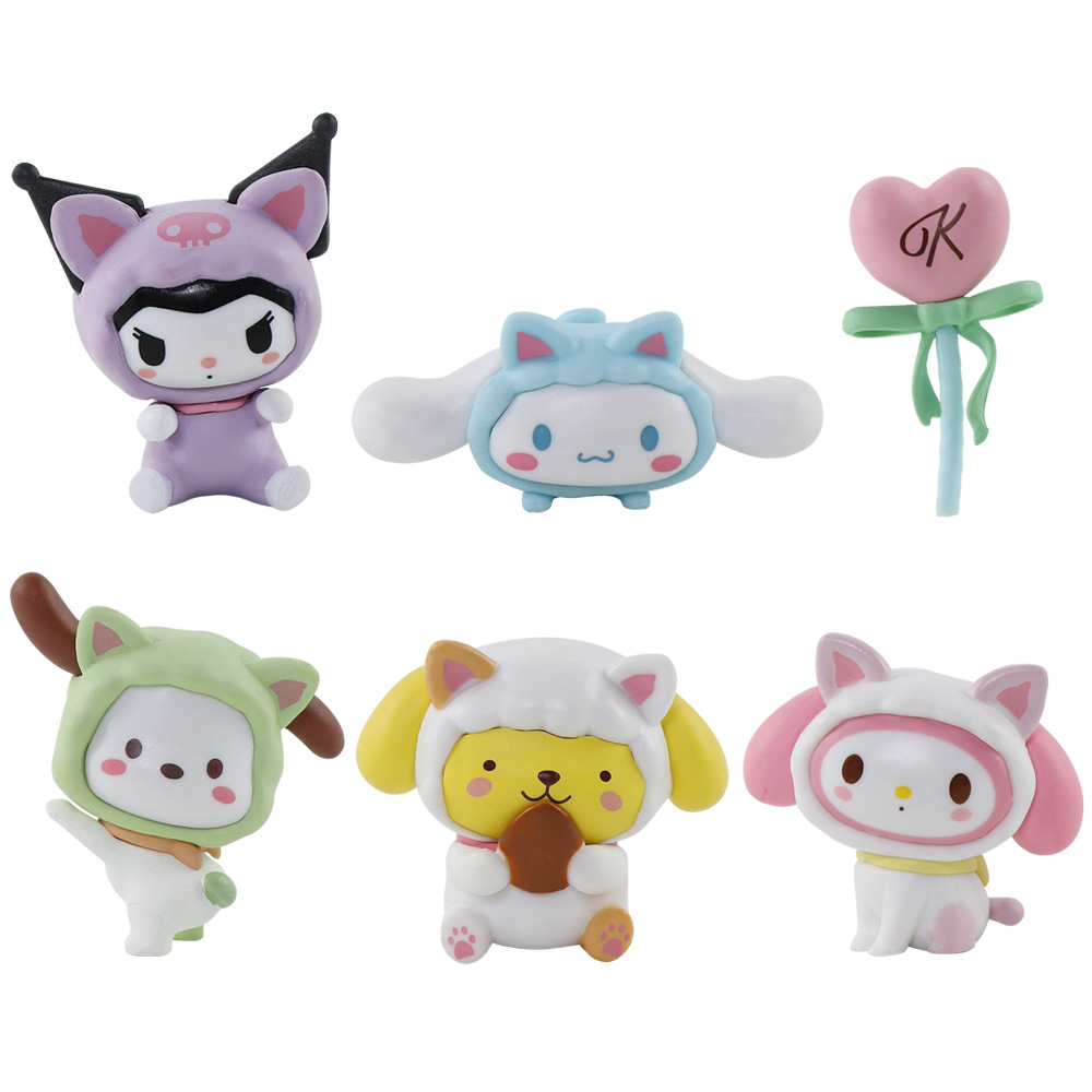 SANRIO Set 6 Mô Hình Mô Phỏng Nhân Vật Phim Hoạt Hình kuromi my melody Cinnamoroll 2-5cm