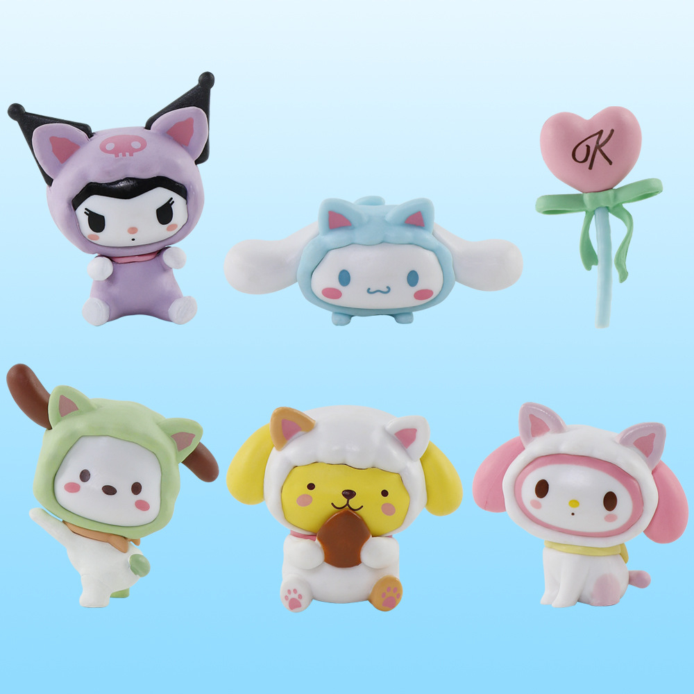 SANRIO Set 6 Mô Hình Mô Phỏng Nhân Vật Phim Hoạt Hình kuromi my melody Cinnamoroll 2-5cm