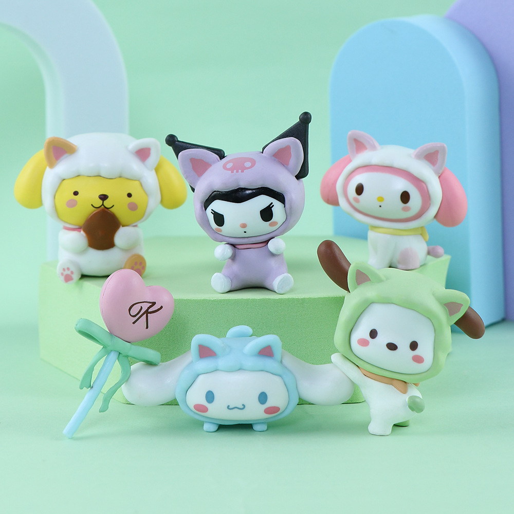 SANRIO Set 6 Mô Hình Mô Phỏng Nhân Vật Phim Hoạt Hình kuromi my melody Cinnamoroll 2-5cm