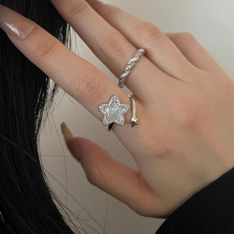 Thời Trang Nhẫn Hình Ngôi Sao Màu Bạc Phong Cách Hàn Quốc Dành Cho Nữ
