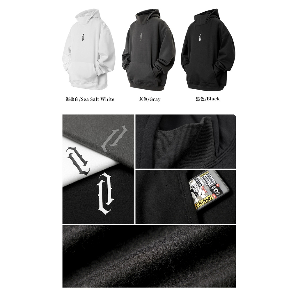 YIPINYOUYOU Áo Hoodie Cổ Cao Dáng Rộng Thêu Họa Tiết Phong Cách hip hop Thời Trang Thu Đông Cho Nam